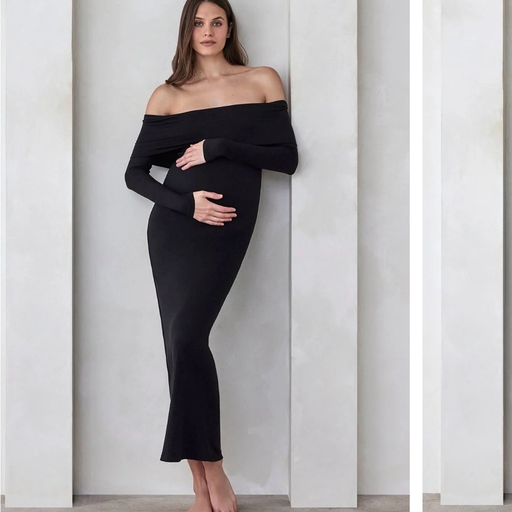 Bumpsuit The Alison Maternity Long-sleeve Black Off Shoulder Dress - Worn Once